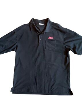 True Vintage Polo Shirt Ace Black Polo Shirt XL Uniform Embroidered Logo Pocket